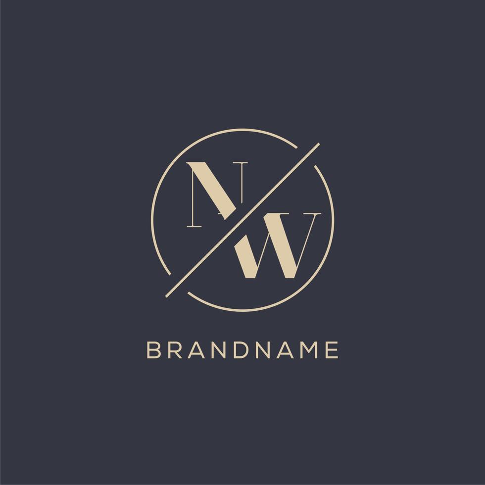 Initial letter NW logo with simple circle line, Elegant look monogram logo style vector
