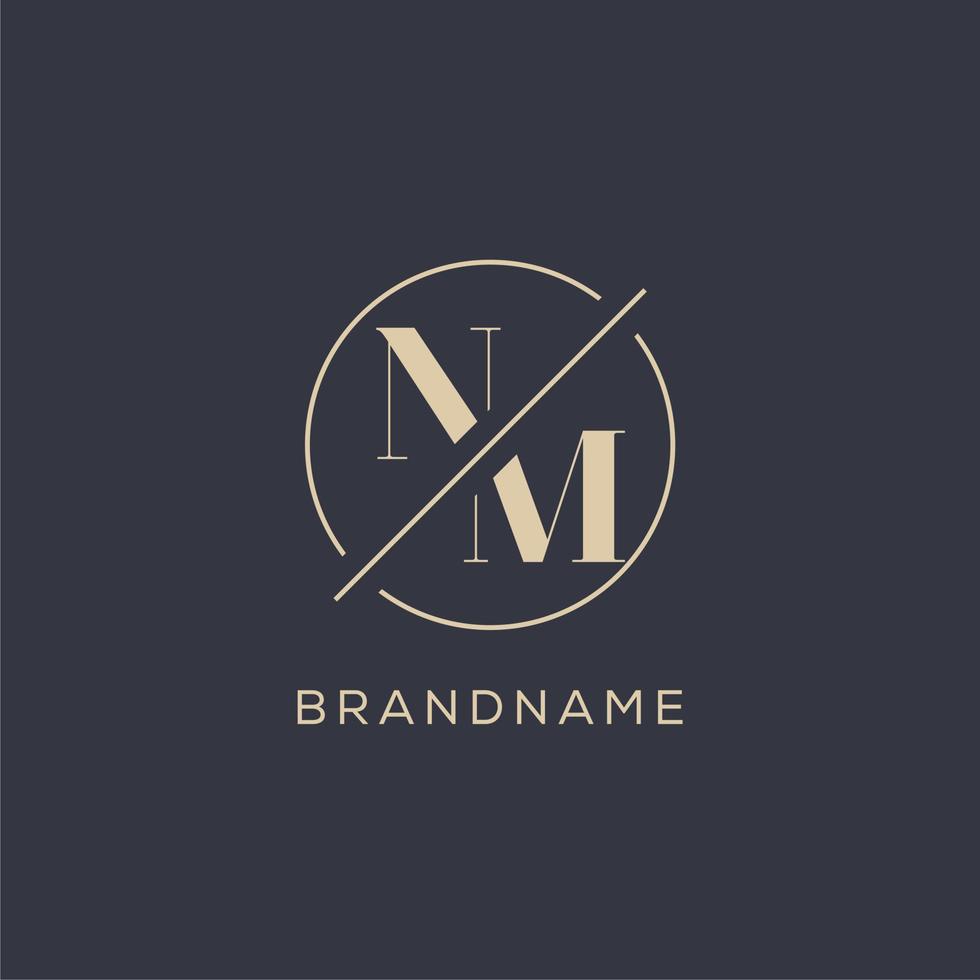 Initial letter NM logo with simple circle line, Elegant look monogram logo style vector