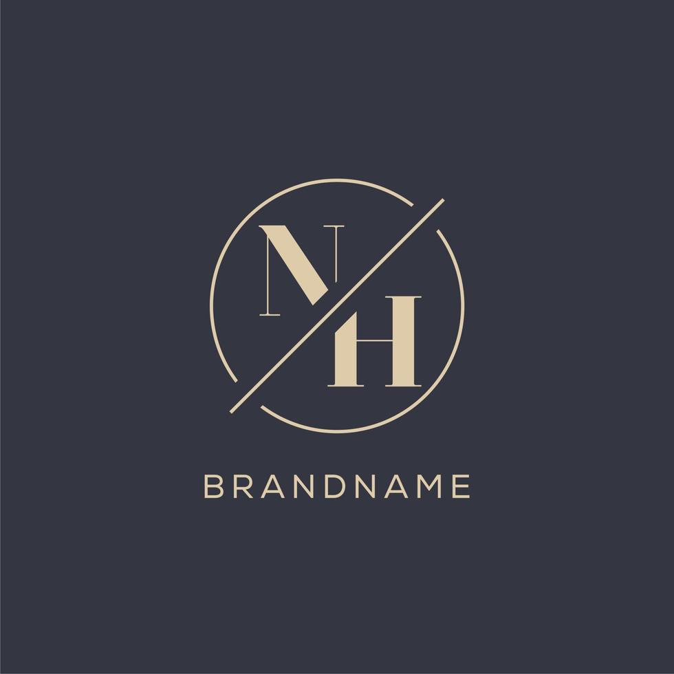logotipo inicial de la letra nh con línea de círculo simple, estilo de logotipo de monograma de aspecto elegante vector