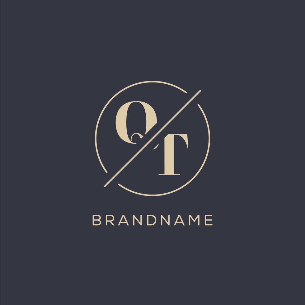 Initial letter QT logo with simple circle line, Elegant look monogram logo style vector