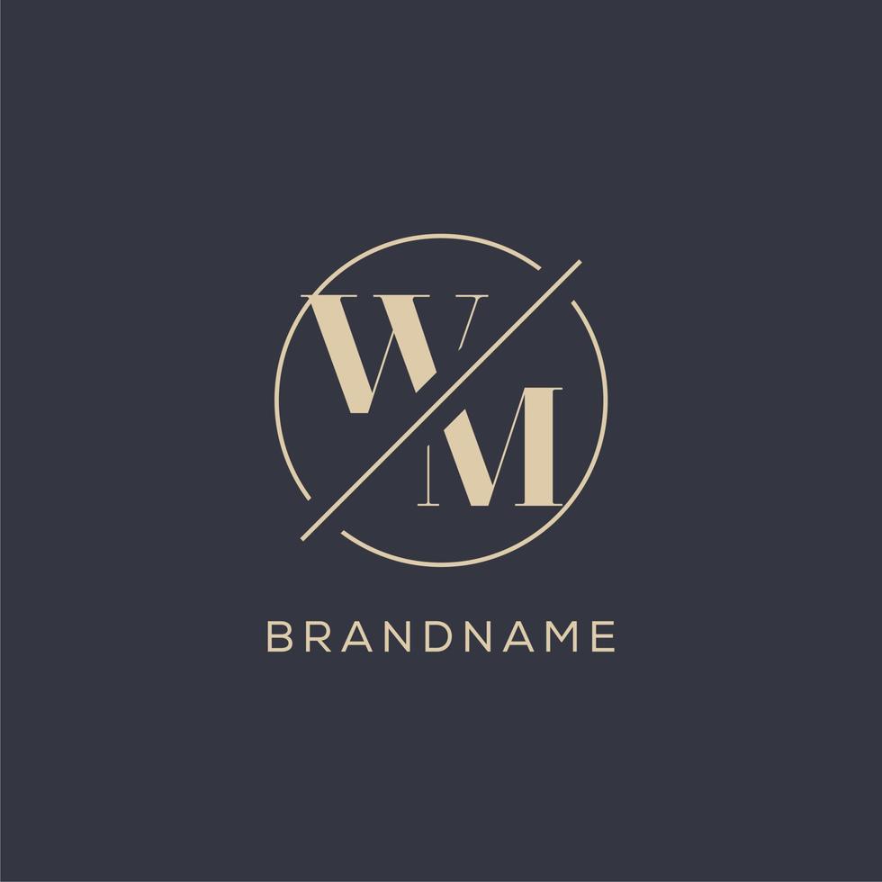 Initial letter WM logo with simple circle line, Elegant look monogram logo style vector