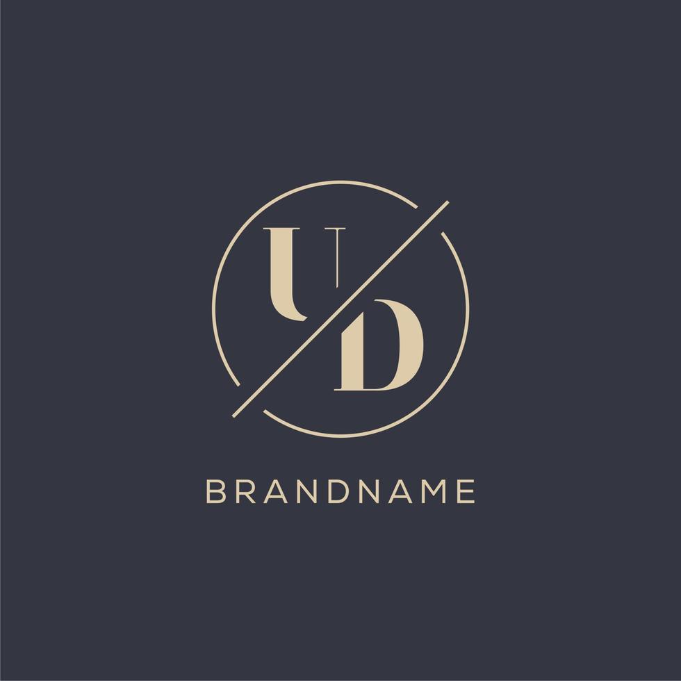 Initial letter UD logo with simple circle line, Elegant look monogram logo style vector