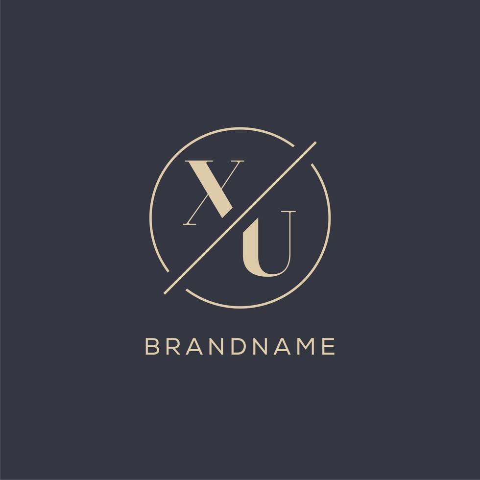 Initial letter XU logo with simple circle line, Elegant look monogram logo style vector