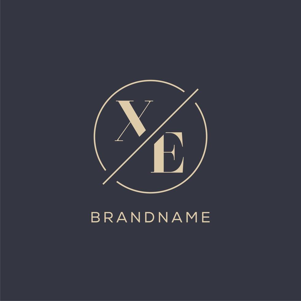 Initial letter XE logo with simple circle line, Elegant look monogram logo style vector