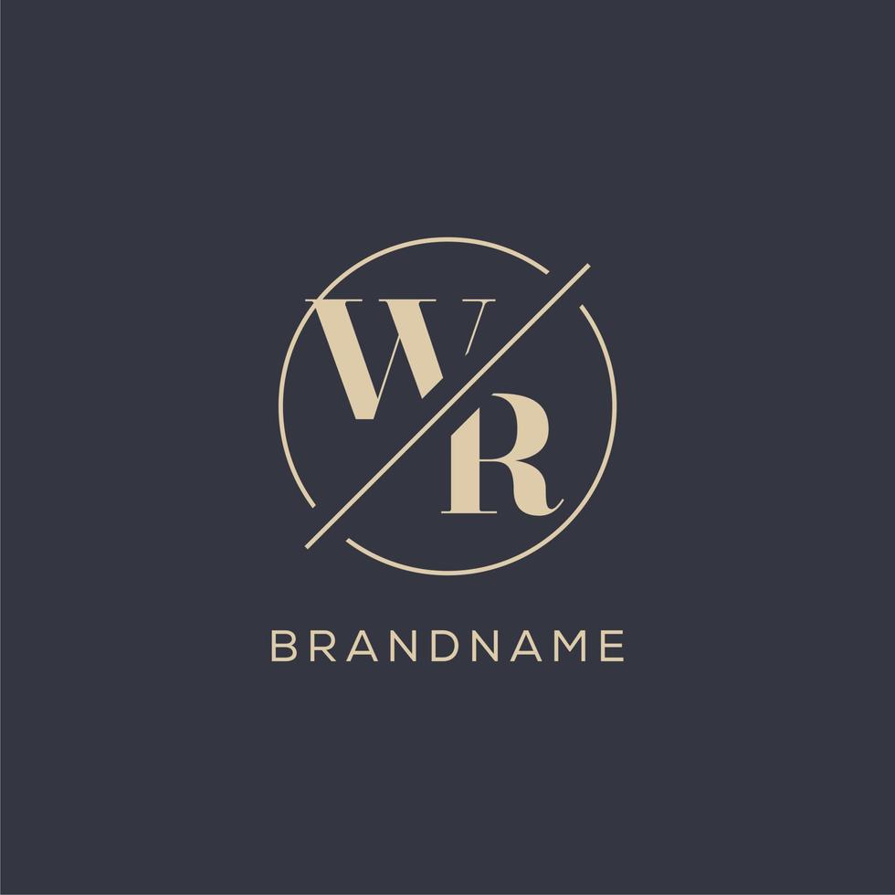 logotipo de letra inicial wr con línea de círculo simple, estilo de logotipo de monograma de aspecto elegante vector
