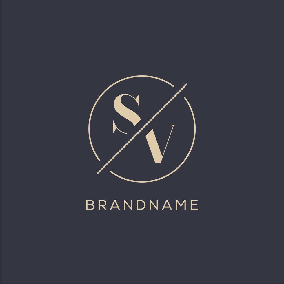 Initial letter SV logo with simple circle line, Elegant look monogram logo style vector