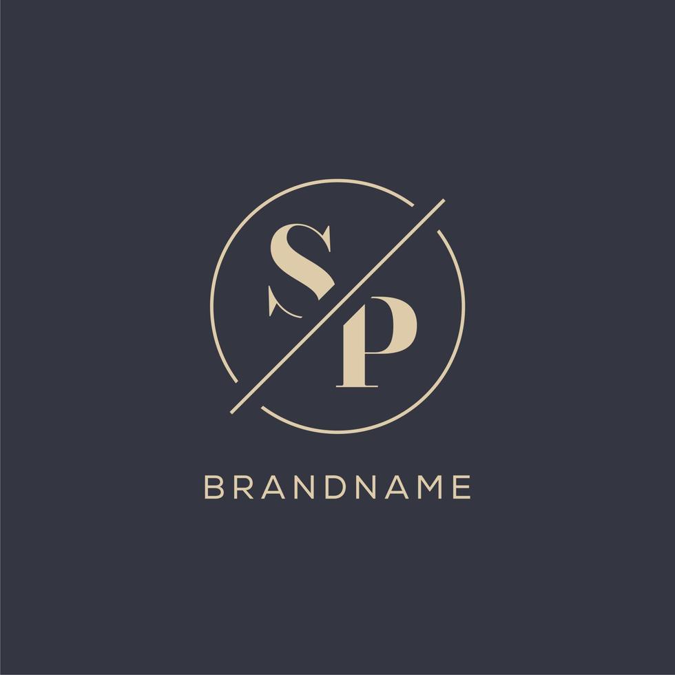 Initial letter SP logo with simple circle line, Elegant look monogram logo style vector
