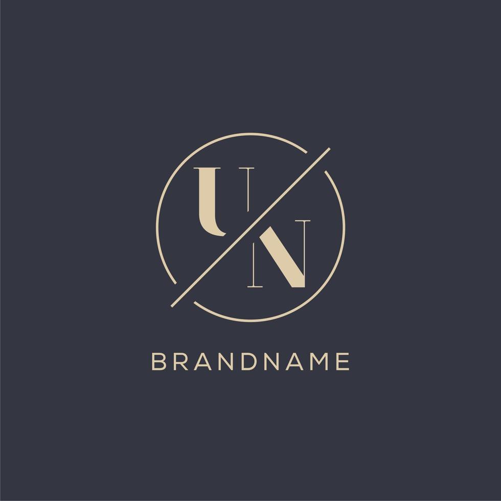 Initial letter UN logo with simple circle line, Elegant look monogram logo style vector