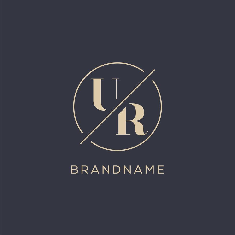 Initial letter UR logo with simple circle line, Elegant look monogram logo style vector