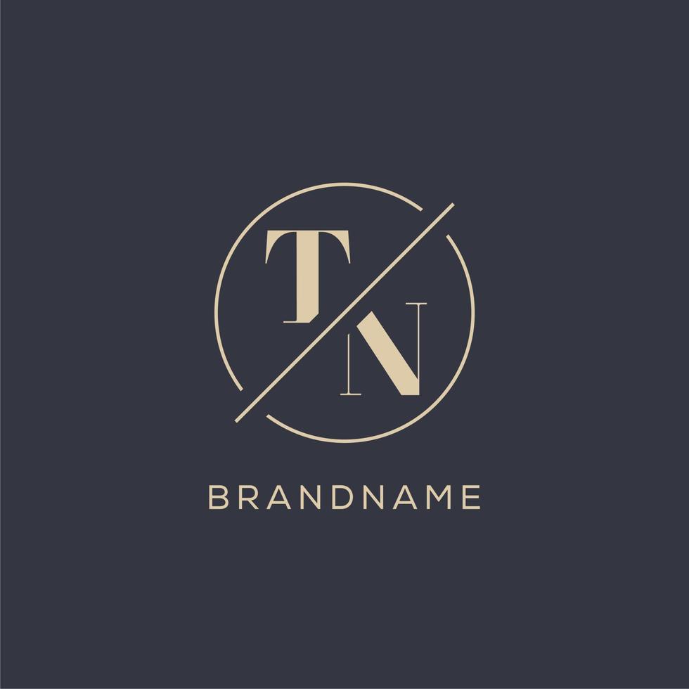 logotipo de letra inicial tn con línea de círculo simple, estilo de logotipo de monograma de aspecto elegante vector