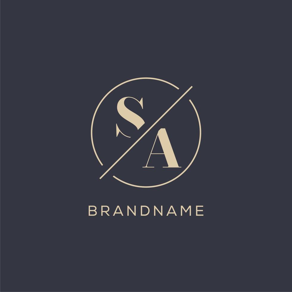Initial letter SA logo with simple circle line, Elegant look monogram logo style vector