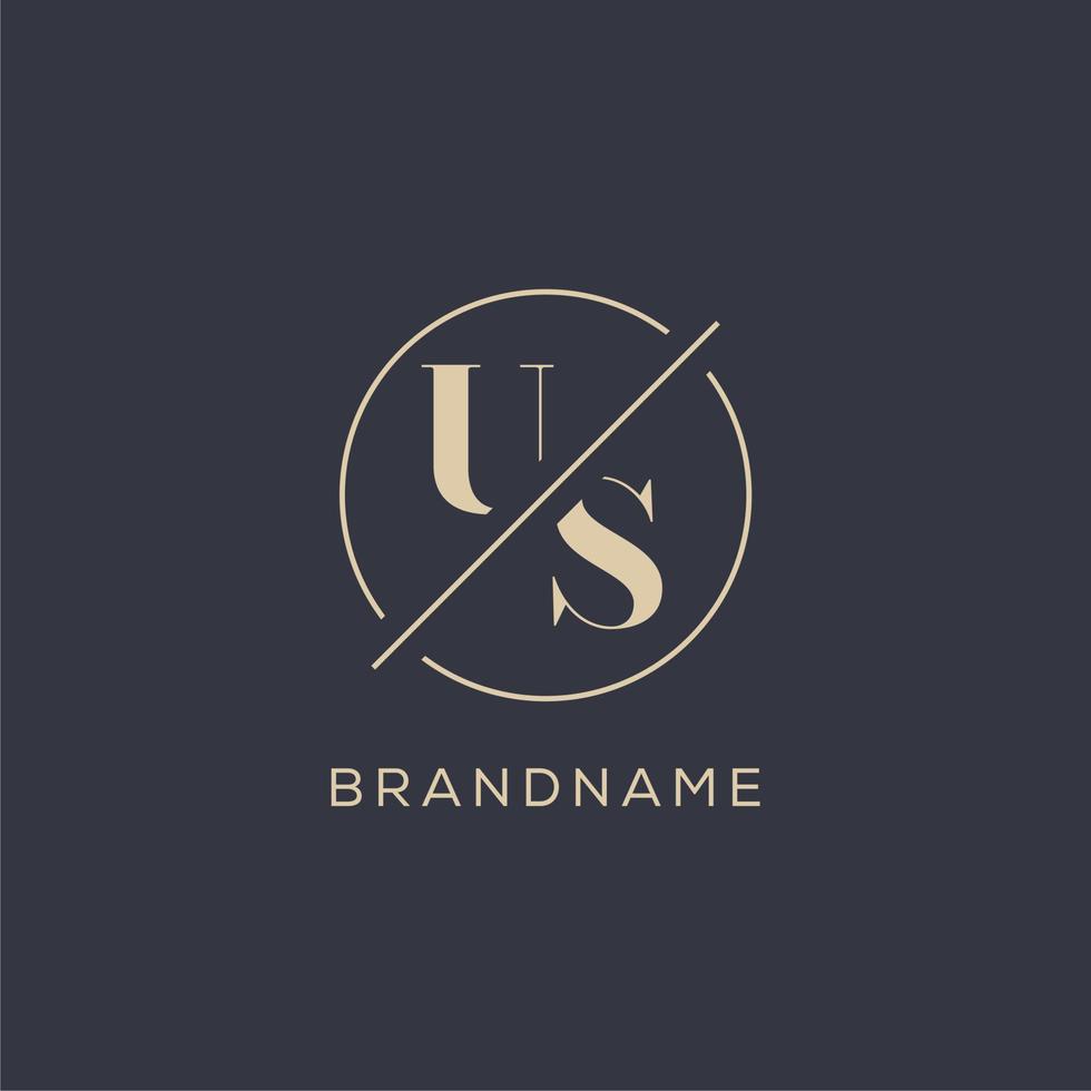 Initial letter US logo with simple circle line, Elegant look monogram logo style vector