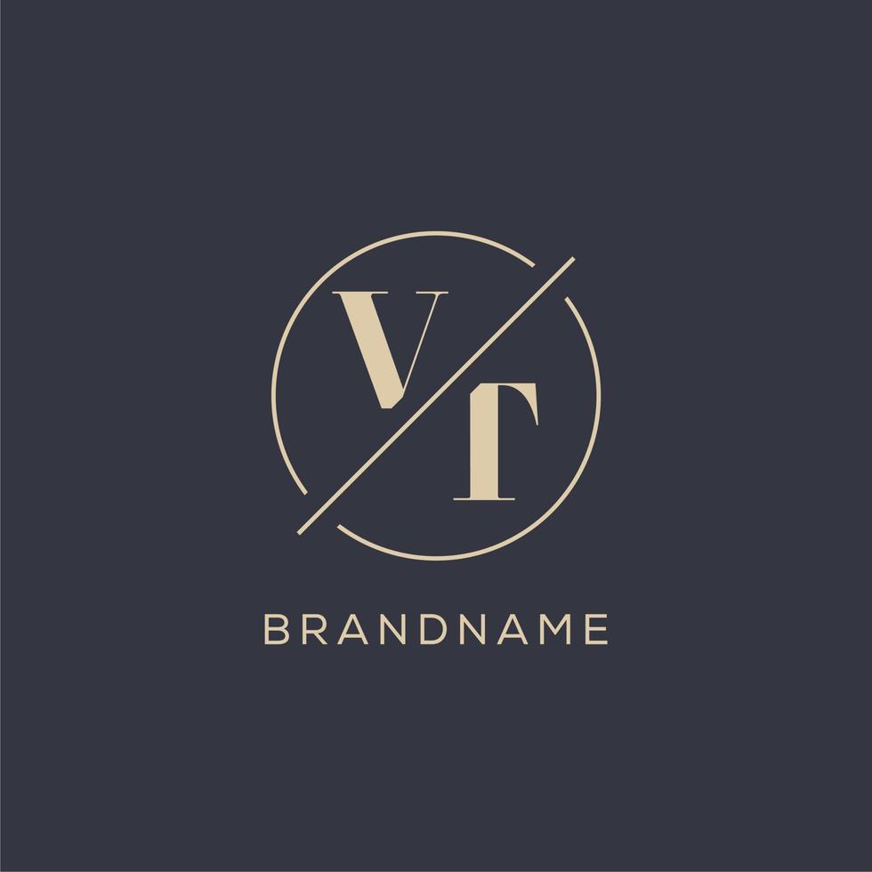 logotipo de letra inicial vt con línea de círculo simple, estilo de logotipo de monograma de aspecto elegante vector