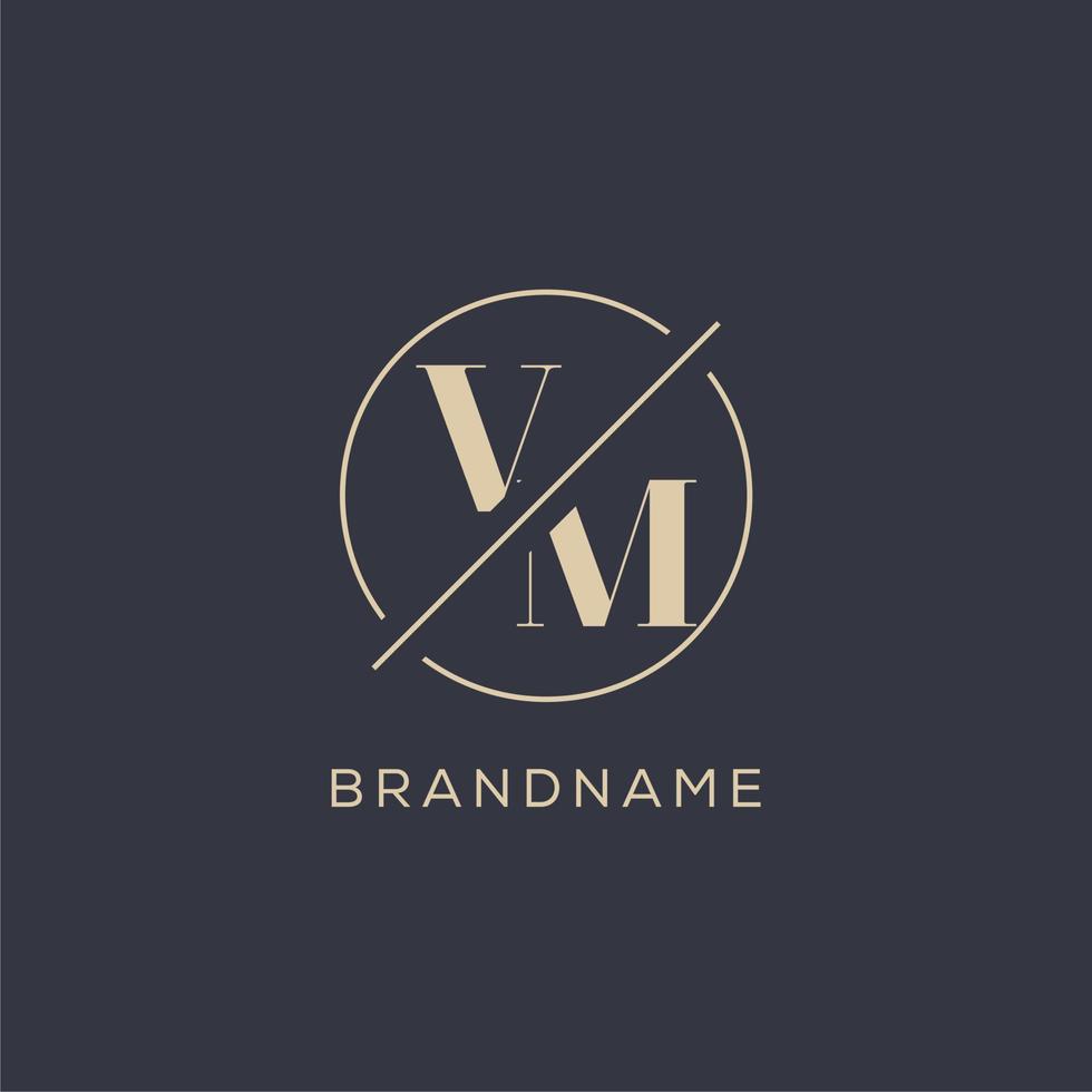 Initial letter VM logo with simple circle line, Elegant look monogram logo style vector