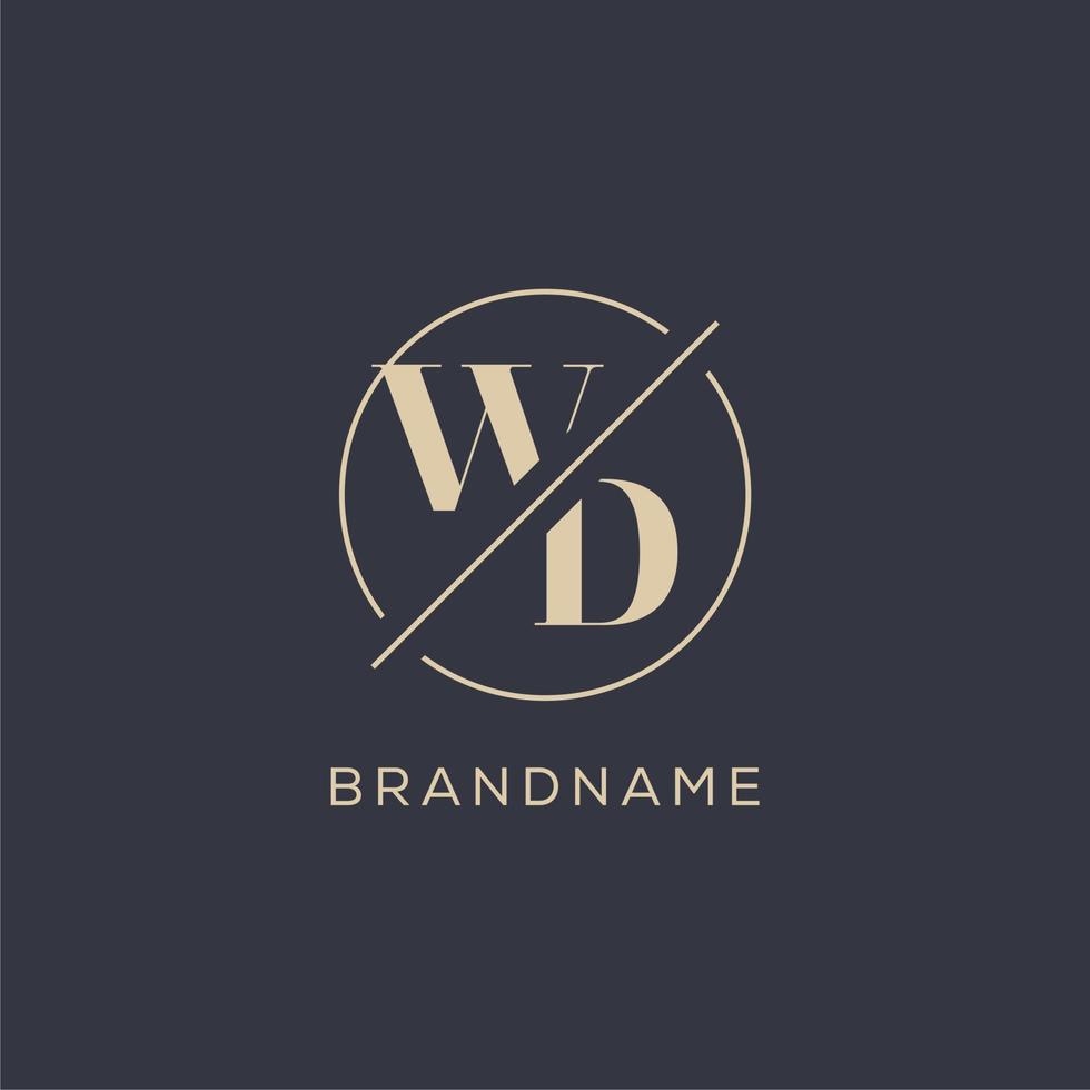 Initial letter WD logo with simple circle line, Elegant look monogram logo style vector