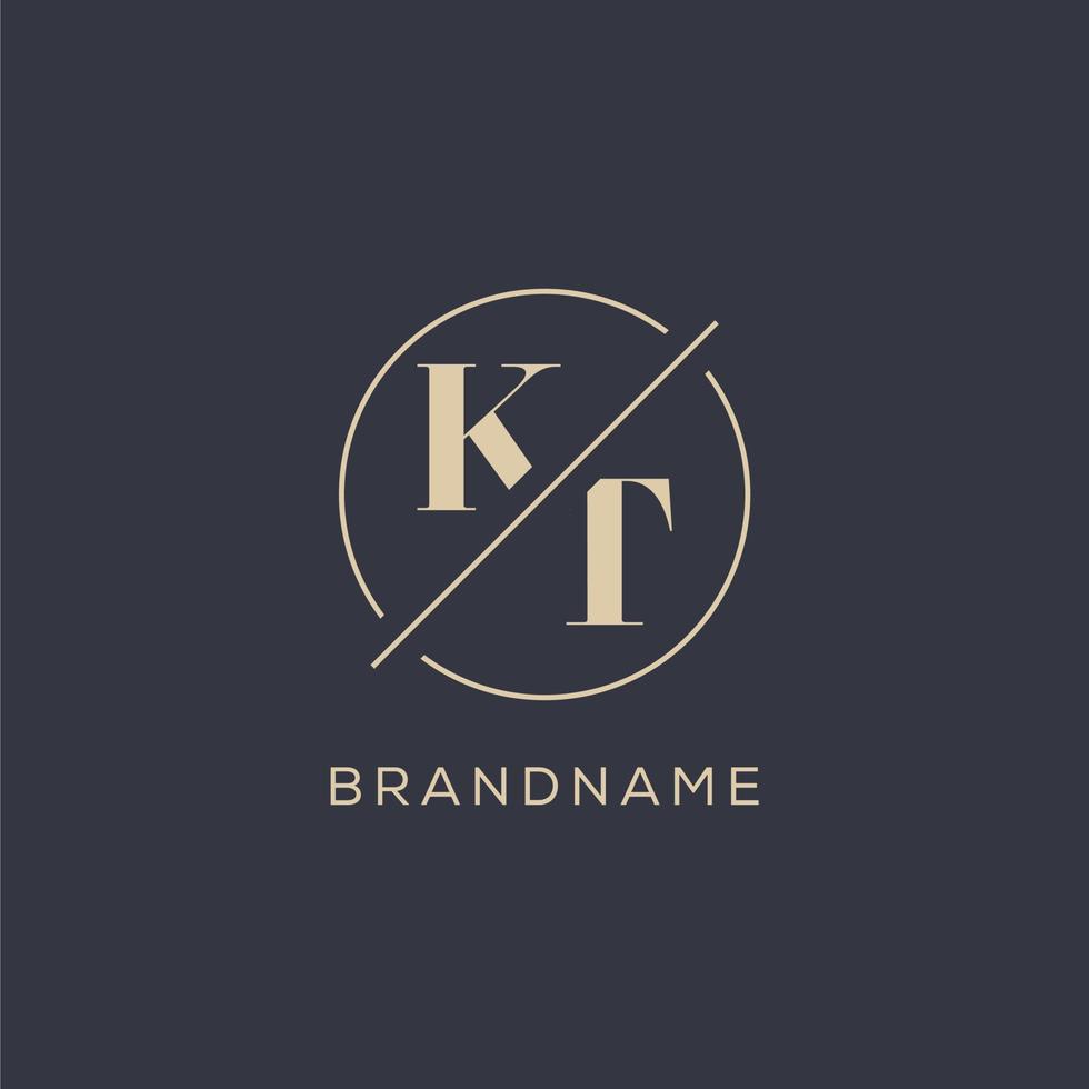 Initial letter KT logo with simple circle line, Elegant look monogram logo style vector