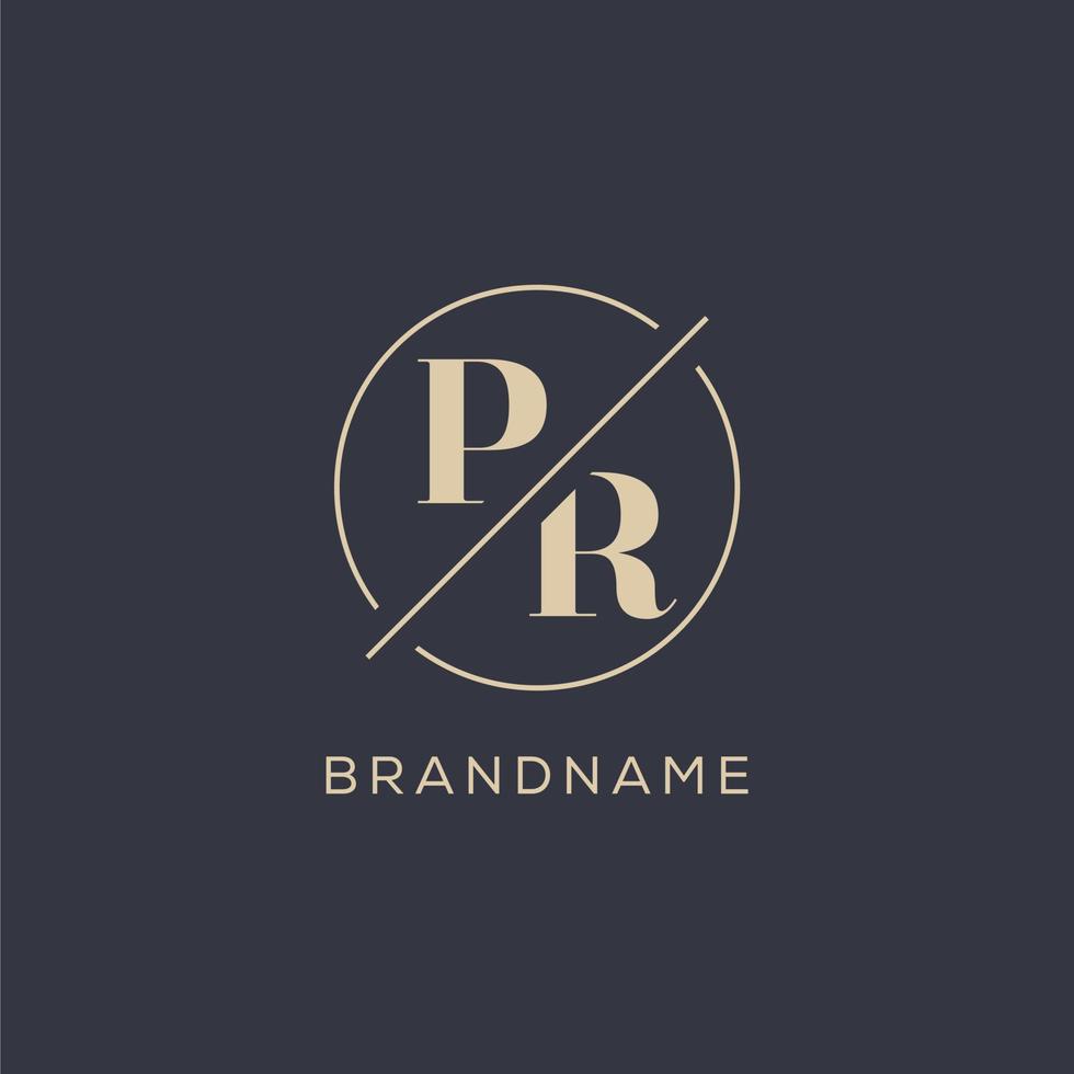 logotipo de letra inicial pr con línea de círculo simple, estilo de logotipo de monograma de aspecto elegante vector