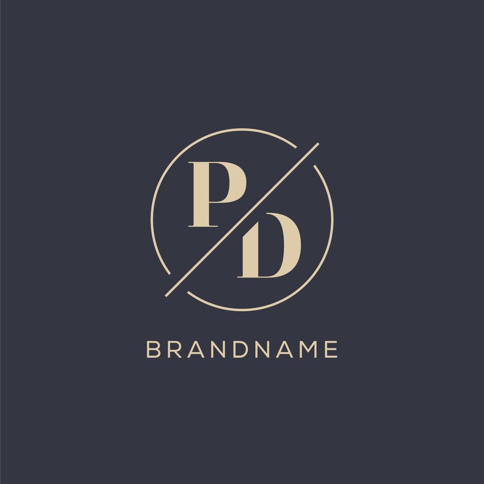 Initial letter PD logo with simple circle line, Elegant look monogram logo style vector