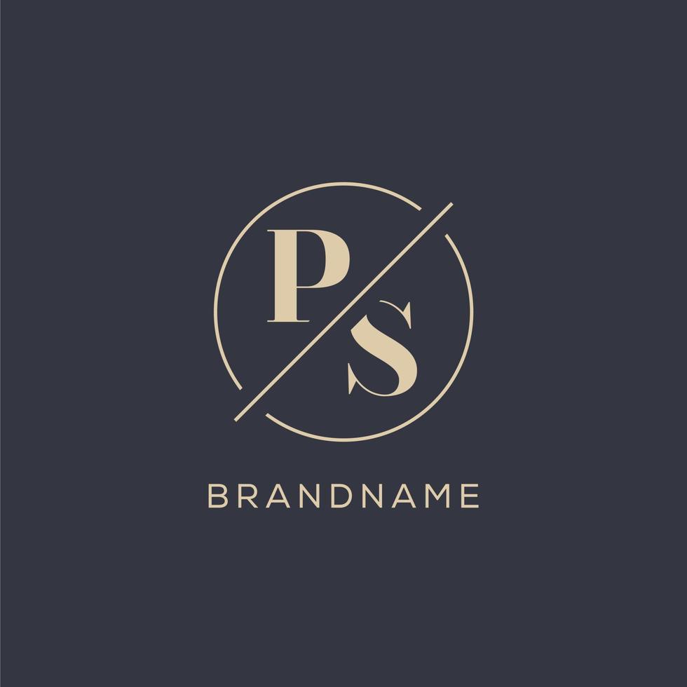 Initial letter PS logo with simple circle line, Elegant look monogram logo style vector