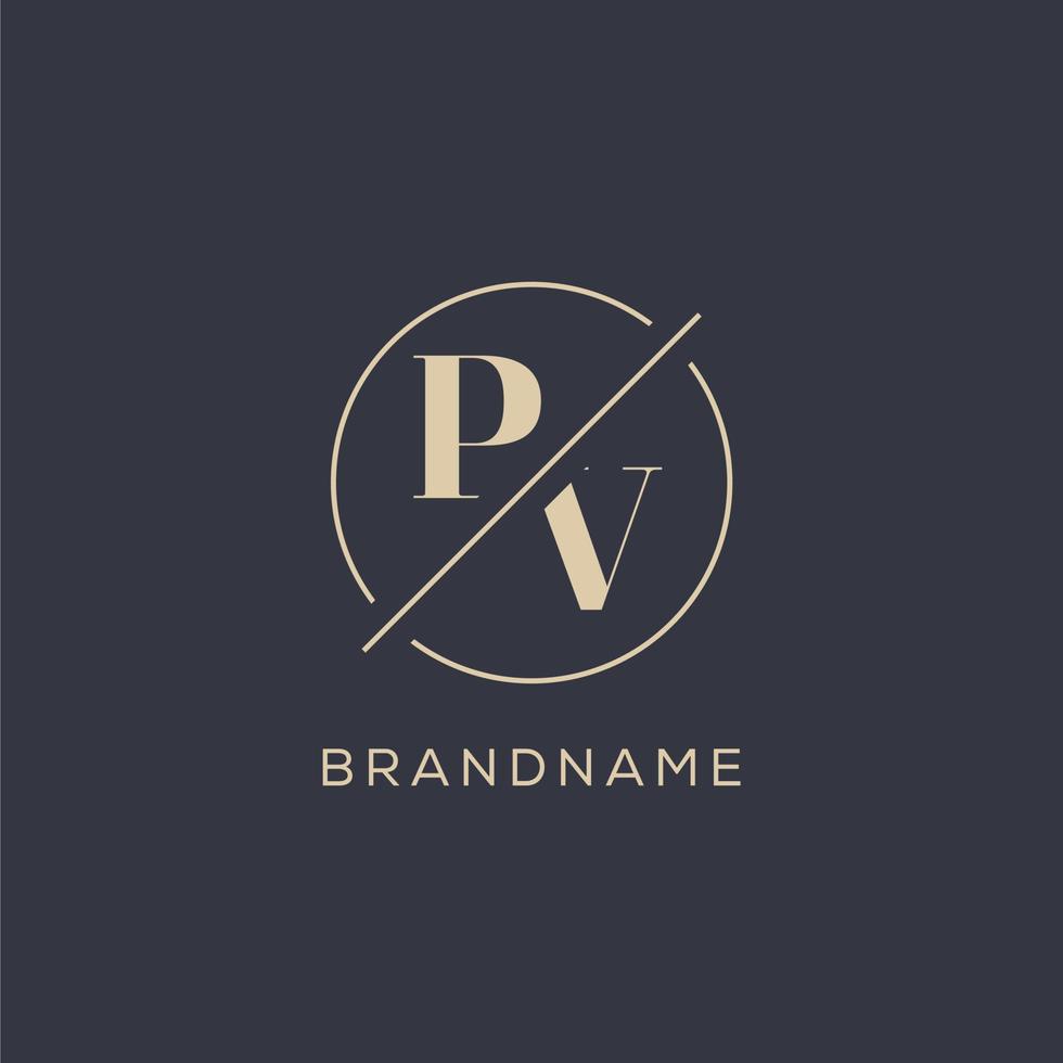 logotipo de letra inicial pv con línea de círculo simple, estilo de logotipo de monograma de aspecto elegante vector