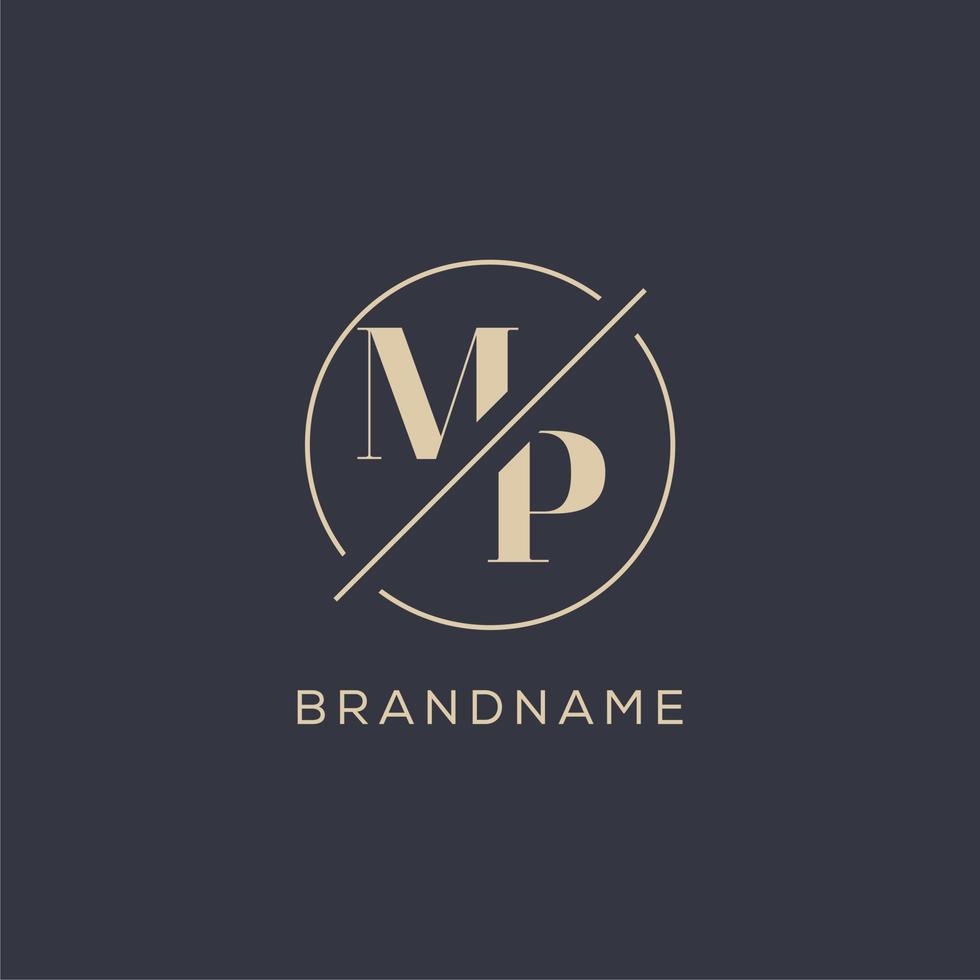Initial letter MP logo with simple circle line, Elegant look monogram logo style vector