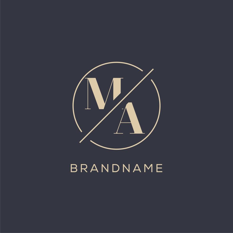 Initial letter MA logo with simple circle line, Elegant look monogram logo style vector
