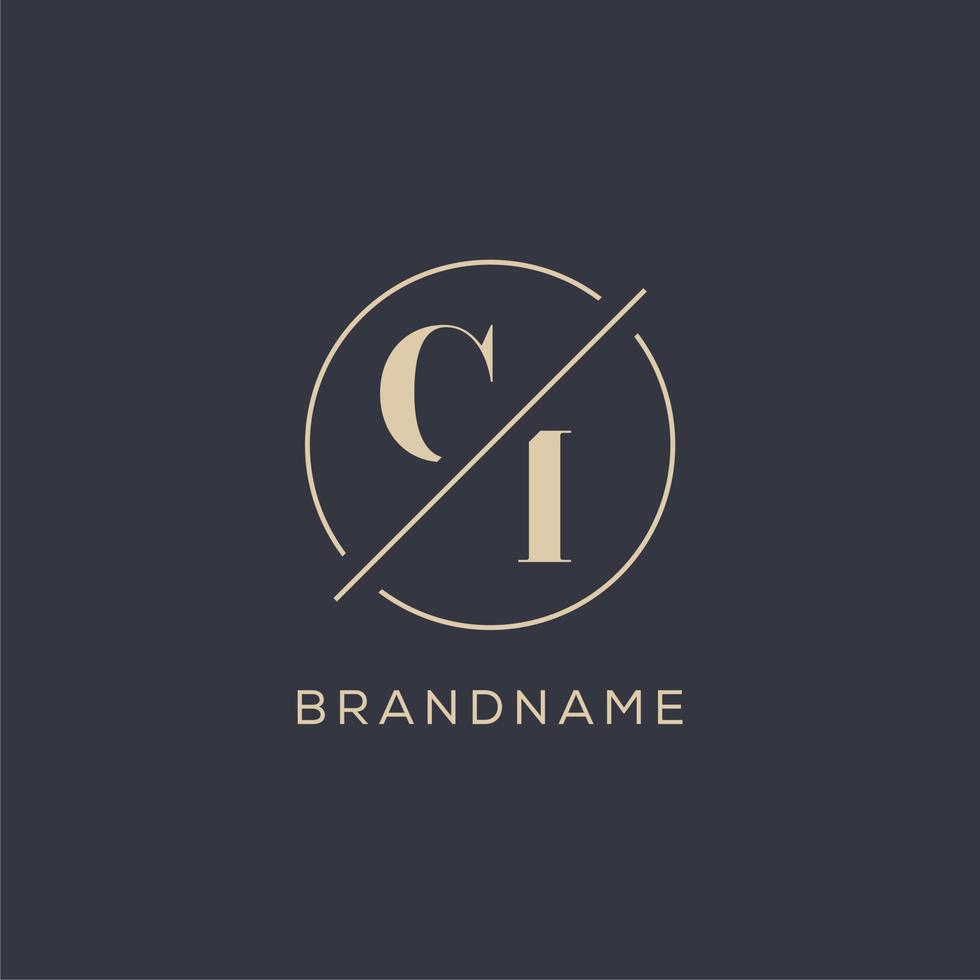 Initial letter CI logo with simple circle line, Elegant look monogram logo style vector