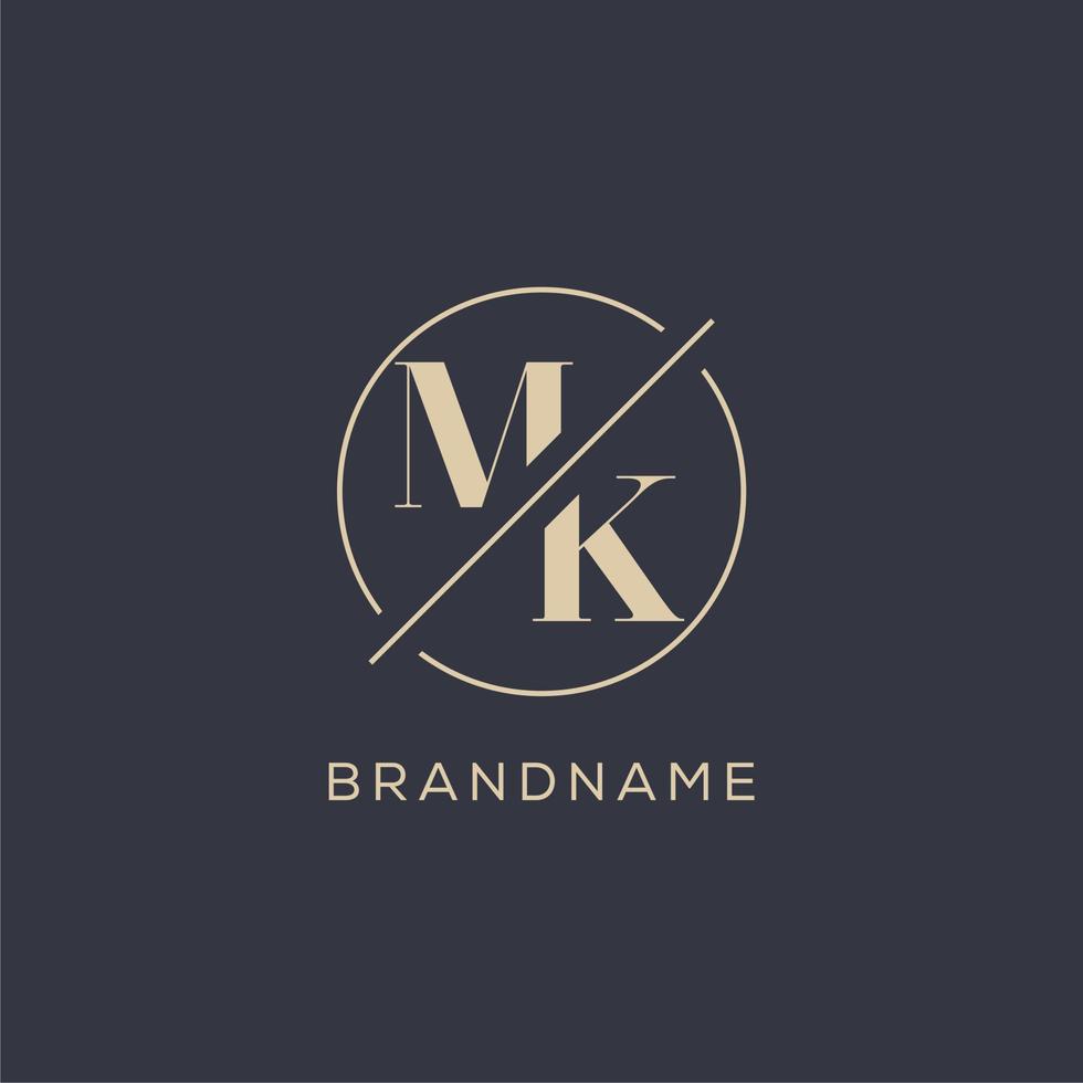 Initial letter MK logo with simple circle line, Elegant look monogram logo style vector