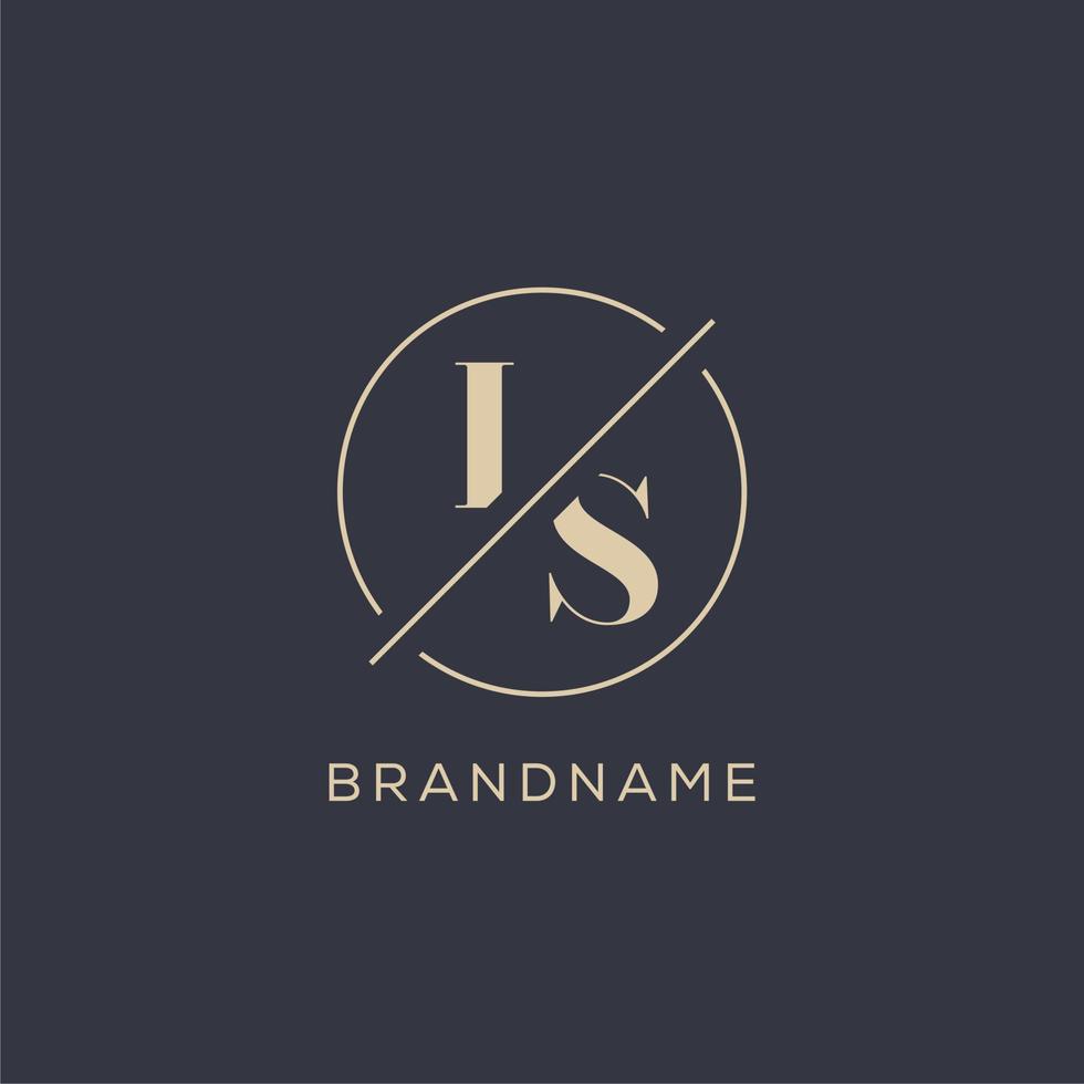 Initial letter IS logo with simple circle line, Elegant look monogram logo style vector