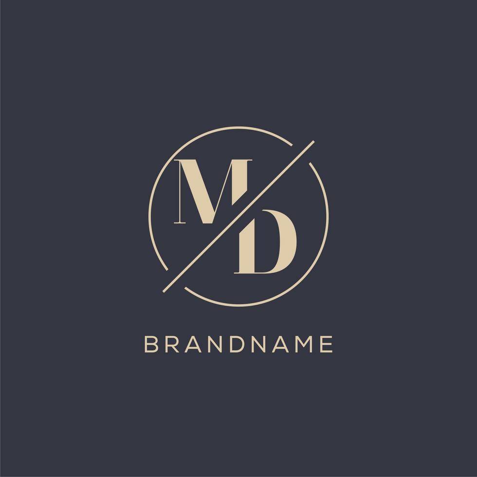 logotipo de letra inicial md con línea de círculo simple, estilo de logotipo de monograma de aspecto elegante vector