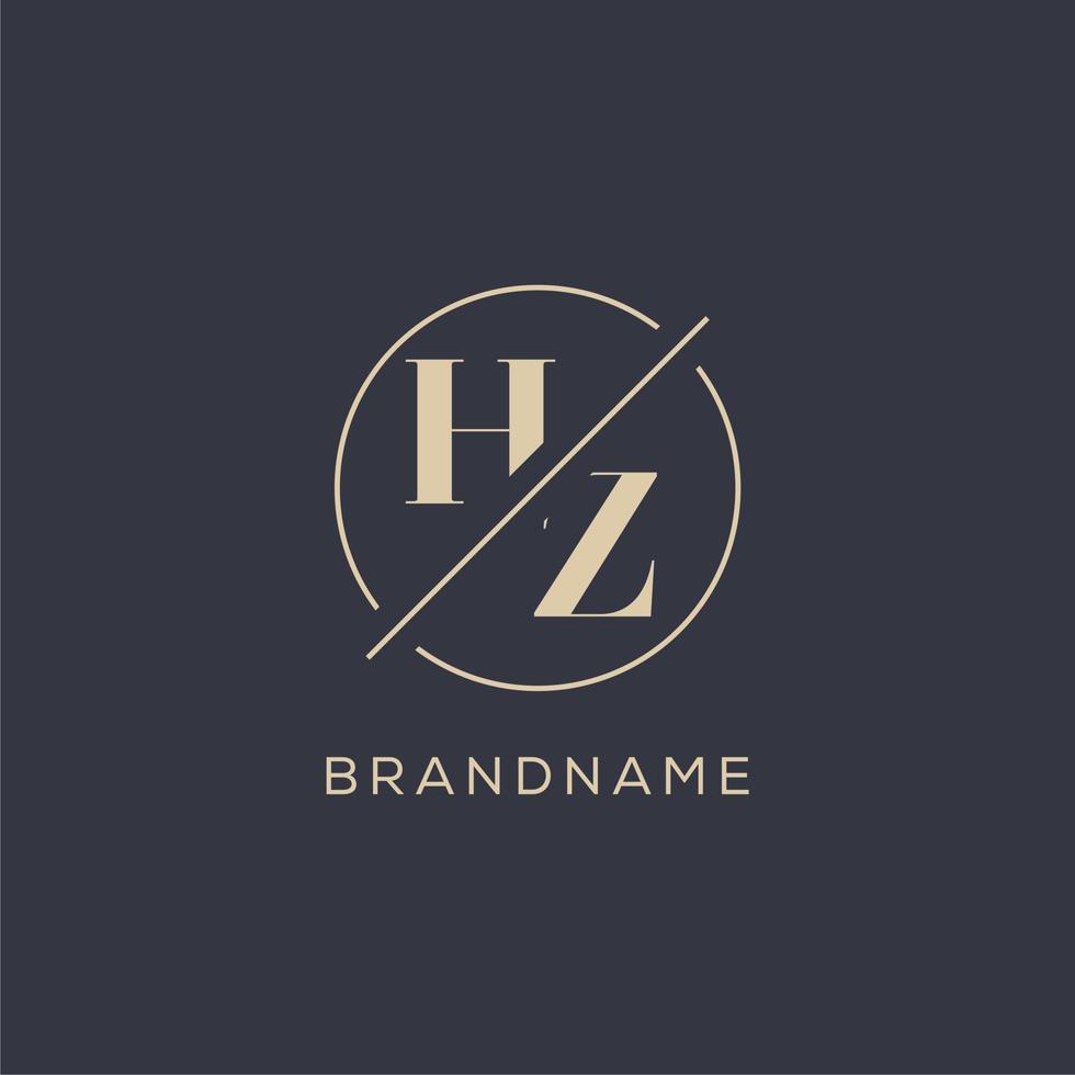 Initial letter HZ logo with simple circle line, Elegant look monogram logo style vector
