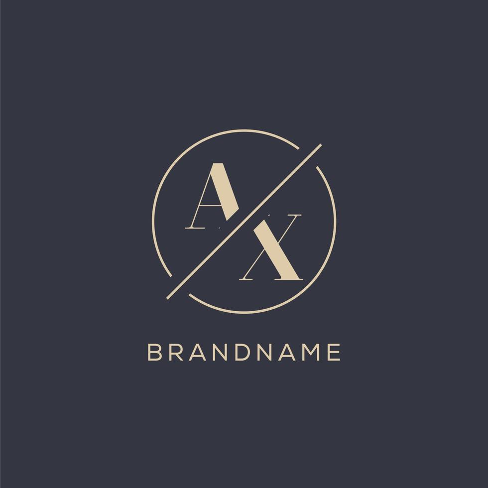 Initial letter AX logo with simple circle line, Elegant look monogram logo style vector