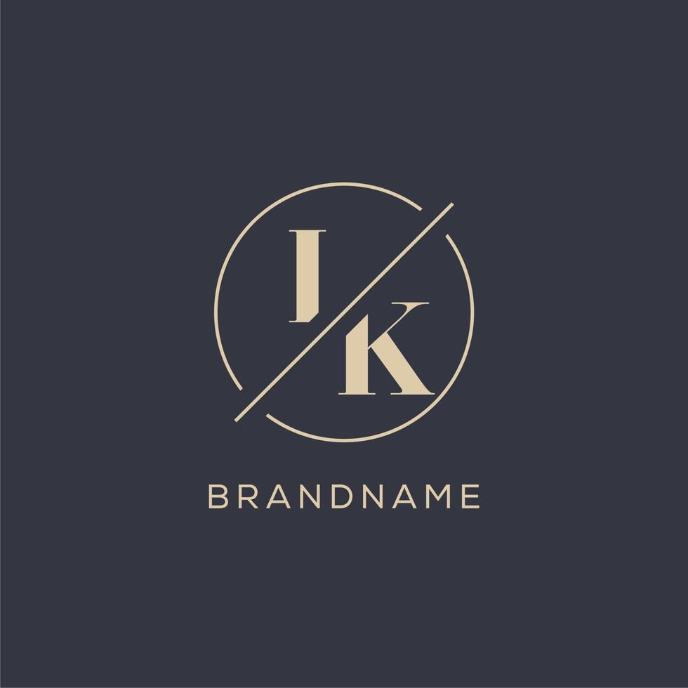 Initial letter IK logo with simple circle line, Elegant look monogram logo style vector