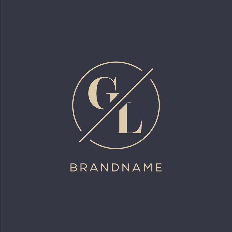 Initial letter GL logo with simple circle line, Elegant look monogram logo style vector