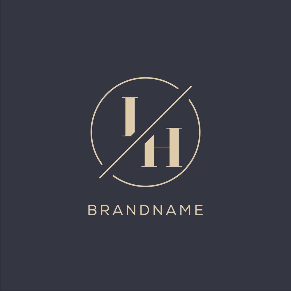 Initial letter IH logo with simple circle line, Elegant look monogram logo style vector