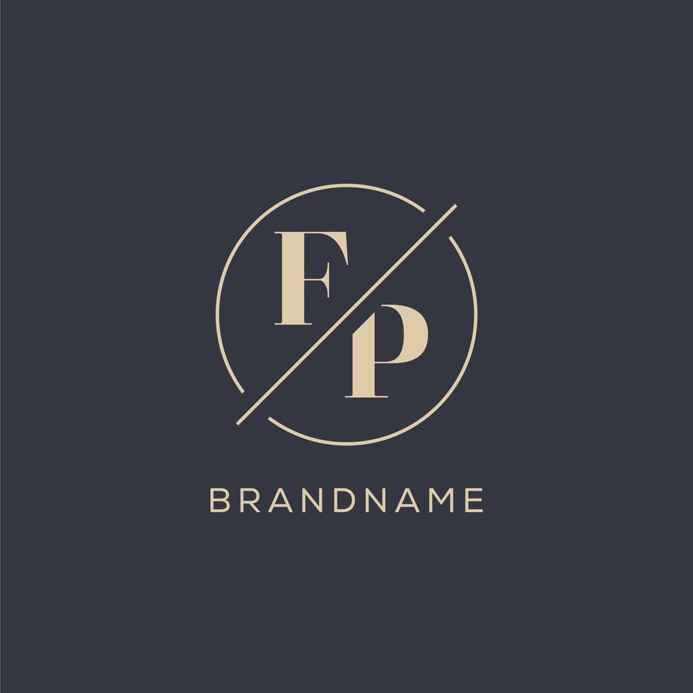 Initial letter FP logo with simple circle line, Elegant look monogram logo style vector