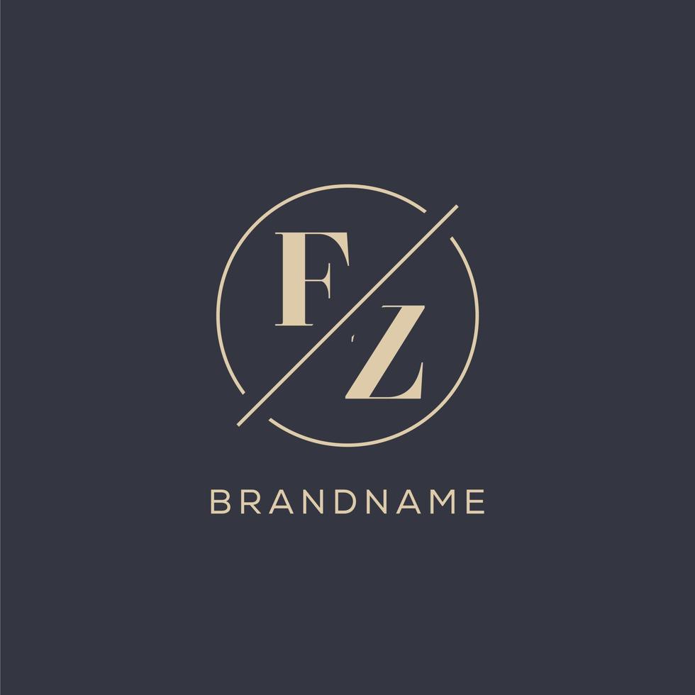 logotipo de letra inicial fz con línea de círculo simple, estilo de logotipo de monograma de aspecto elegante vector