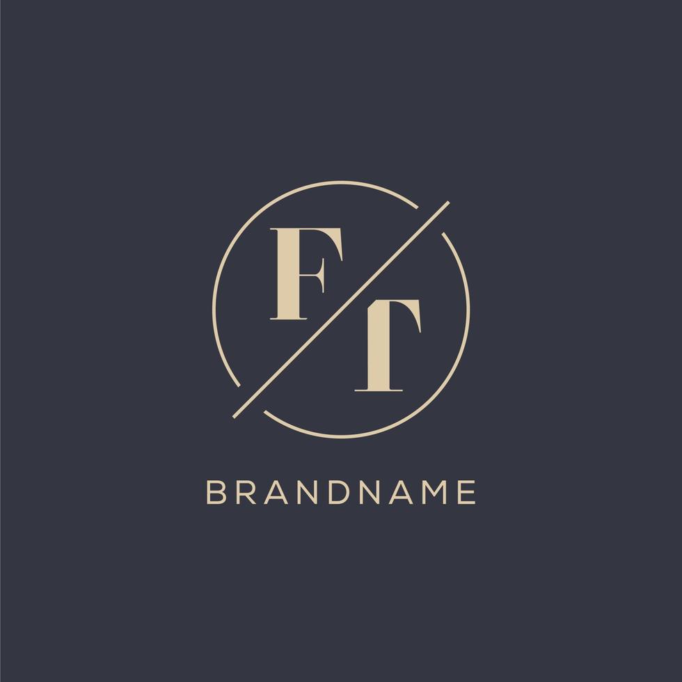 Initial letter FT logo with simple circle line, Elegant look monogram logo style vector