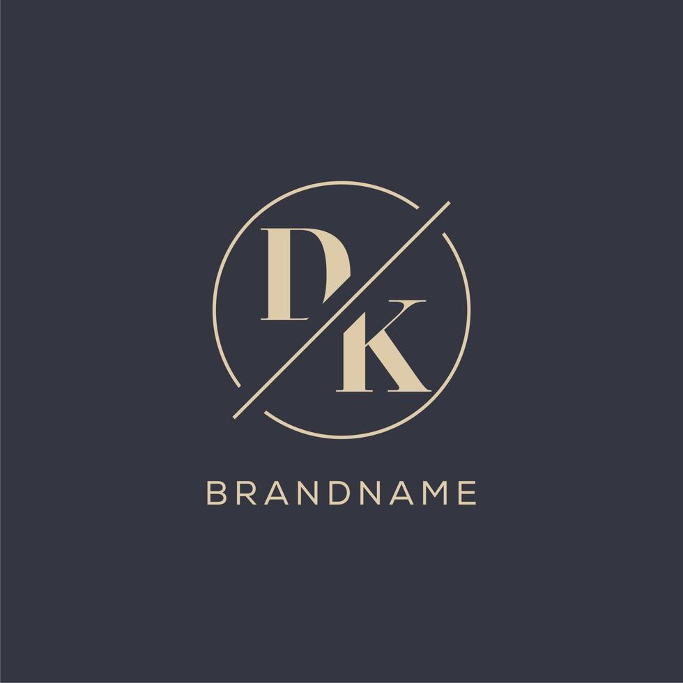 Initial letter DK logo with simple circle line, Elegant look monogram logo style vector