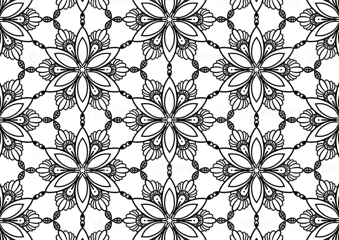 Black and white floral pattern for coloring, background, fabric pattern. photo