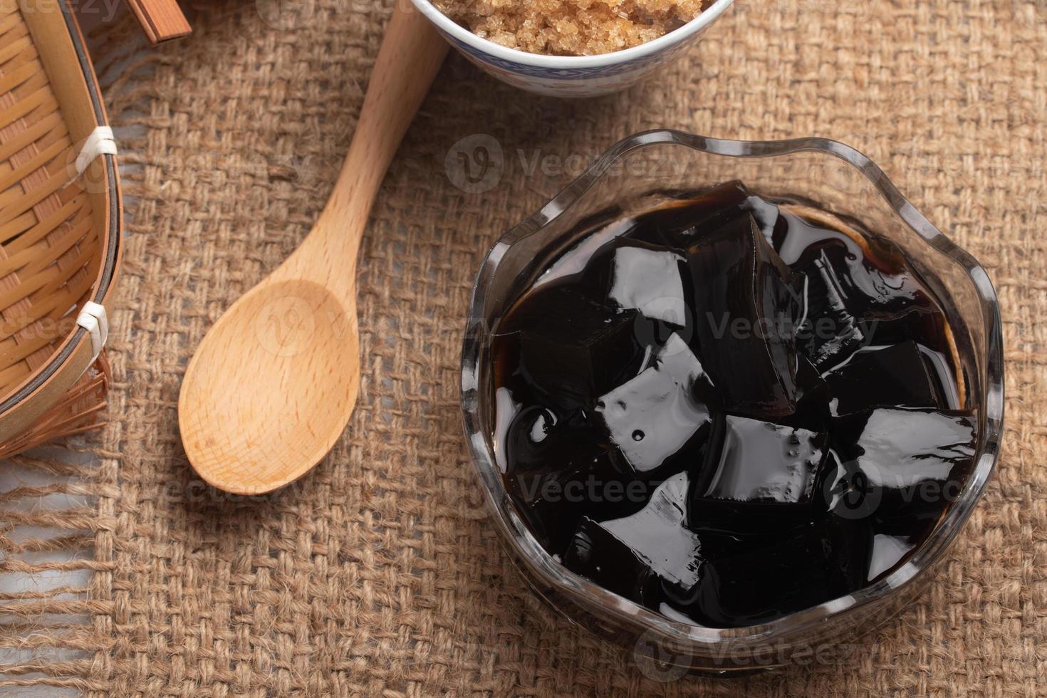 Brown Sugar Grass Jelly in a Sweet Thai Dessert Cup photo