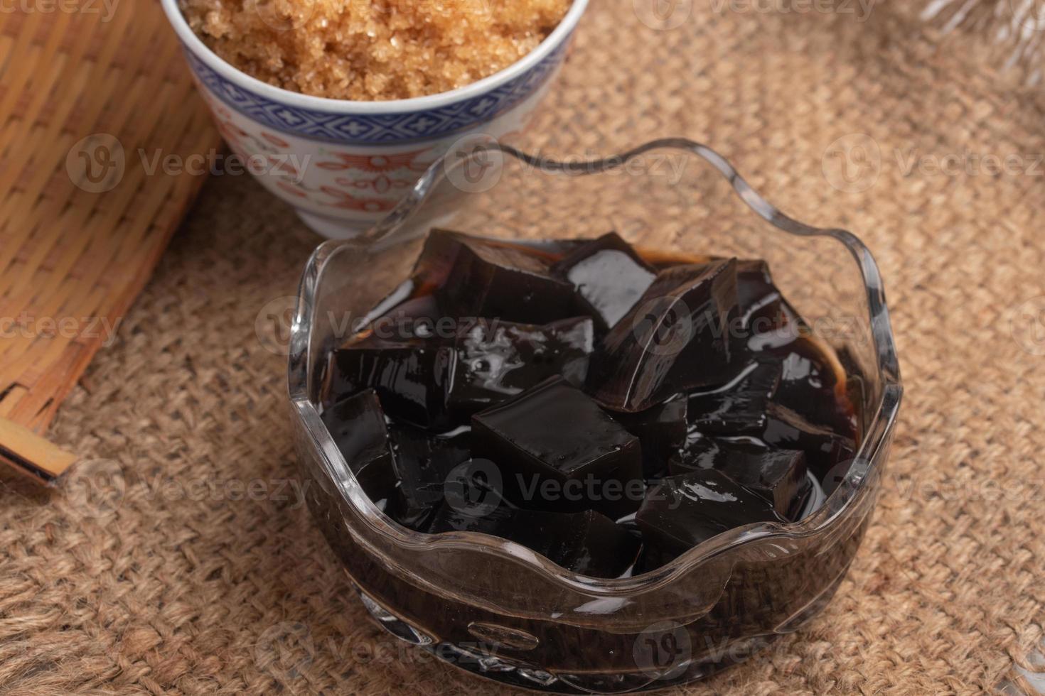 Brown Sugar Grass Jelly in a Sweet Thai Dessert Cup photo