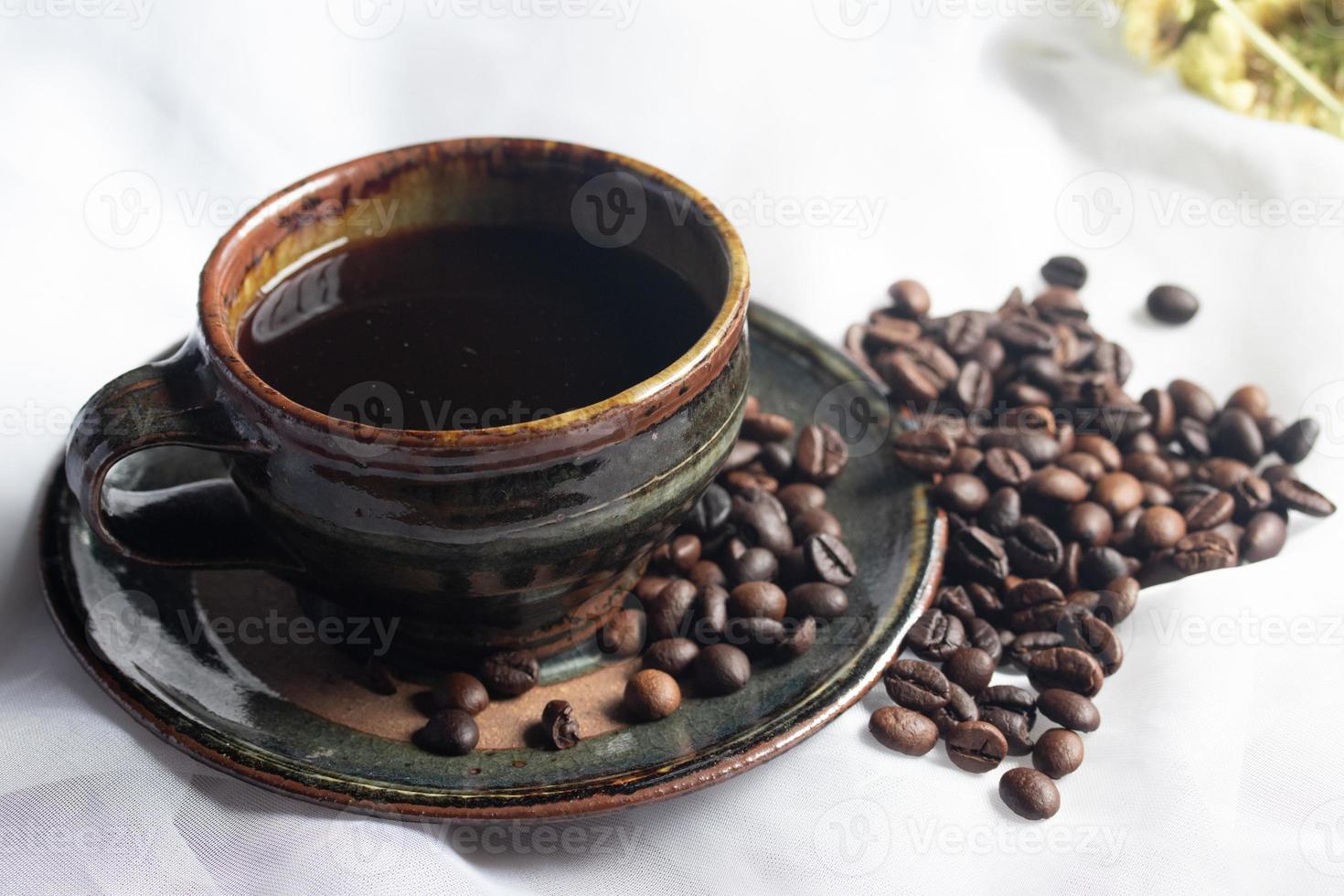 Hot black coffee for morning beverages photo