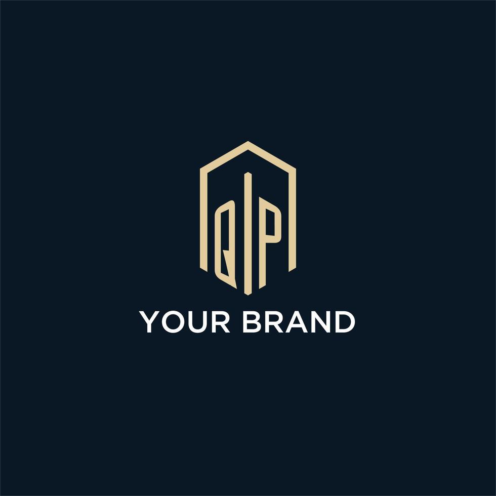 QP initial monogram logo with hexagonal shape style, real estate logo design ideas inspiration vector