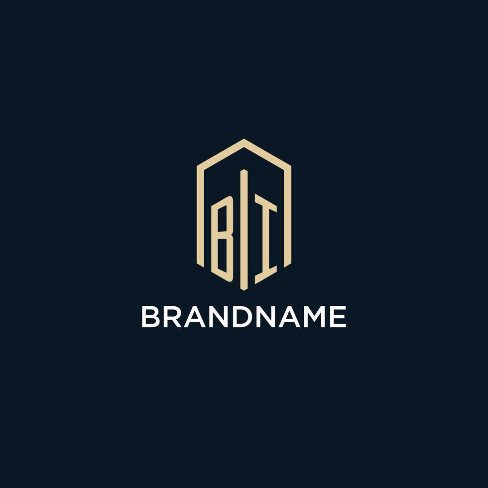 BI initial monogram logo with hexagonal shape style, real estate logo design ideas inspiration vector