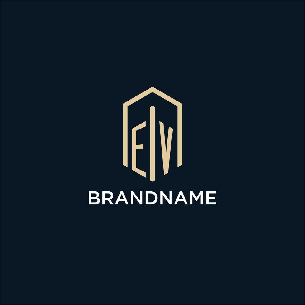 logotipo de monograma inicial ev con estilo de forma hexagonal, inspiración de ideas de diseño de logotipo de bienes raíces vector