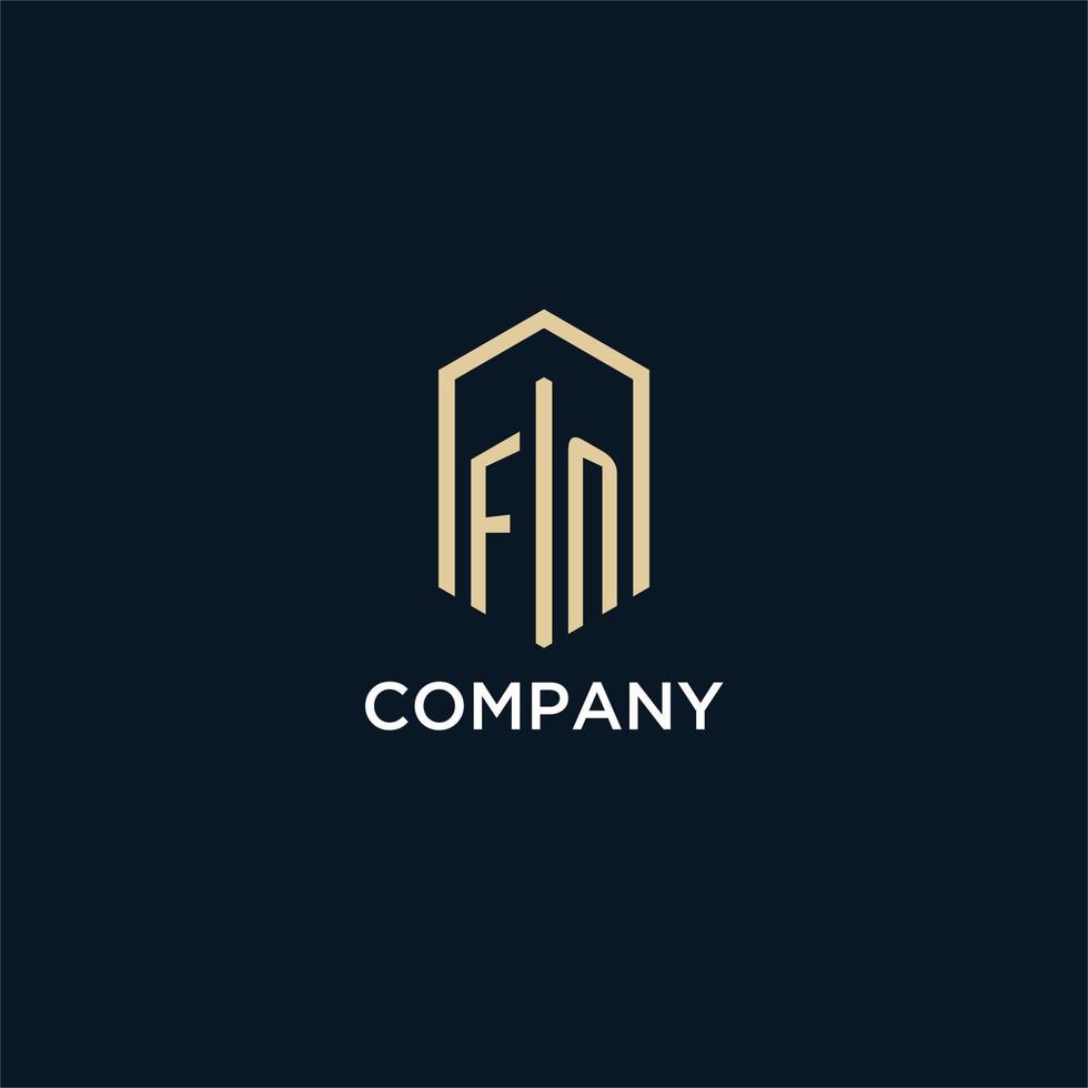 FN initial monogram logo with hexagonal shape style, real estate logo design ideas inspiration vector