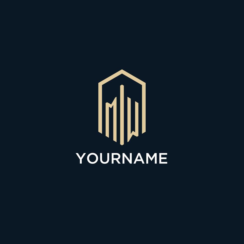 MW initial monogram logo with hexagonal shape style, real estate logo design ideas inspiration vector