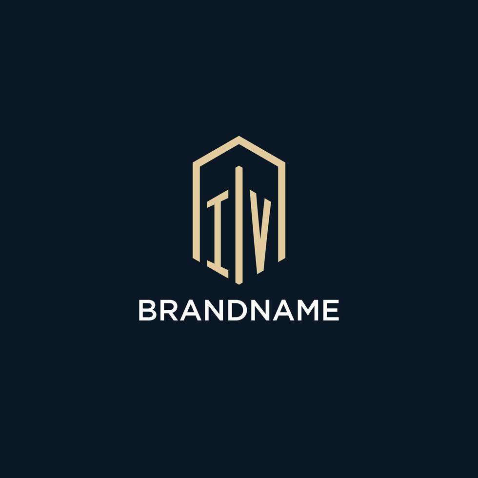 IV initial monogram logo with hexagonal shape style, real estate logo design ideas inspiration vector