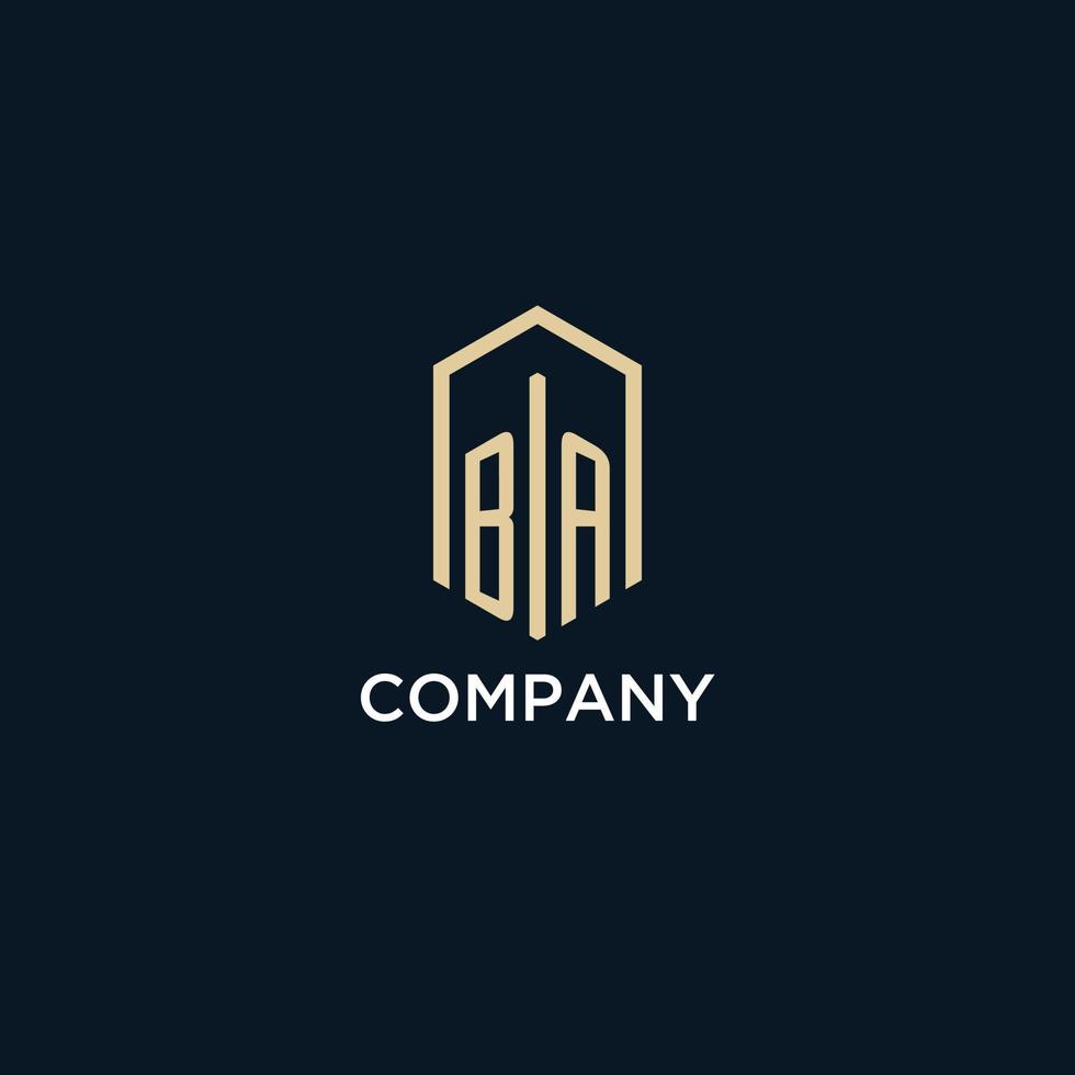 BA initial monogram logo with hexagonal shape style, real estate logo design ideas inspiration vector